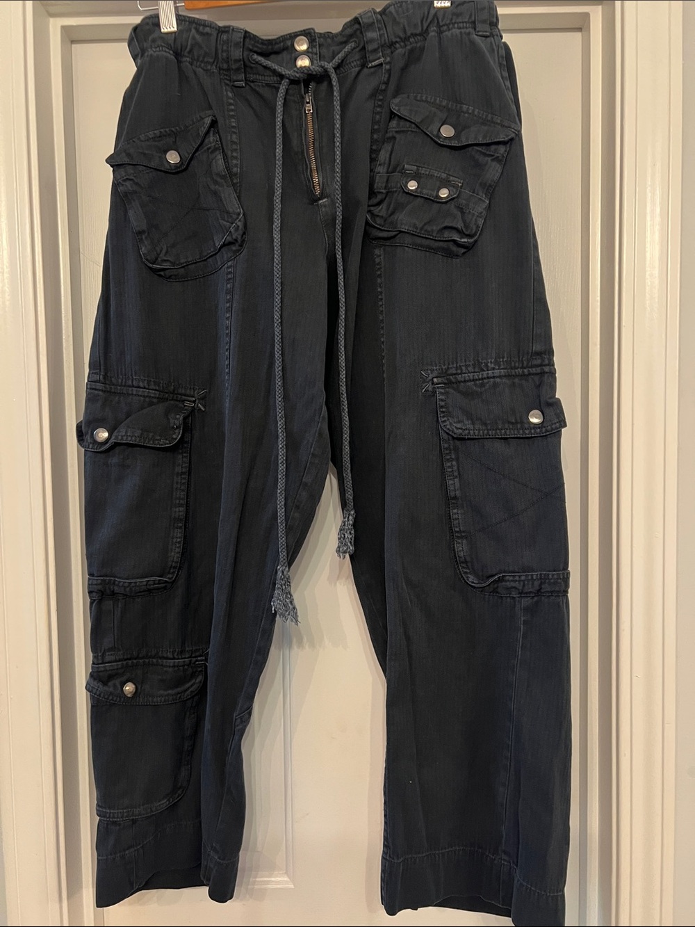 Free People Black Relaxed Cargo Jumpsuit Pants